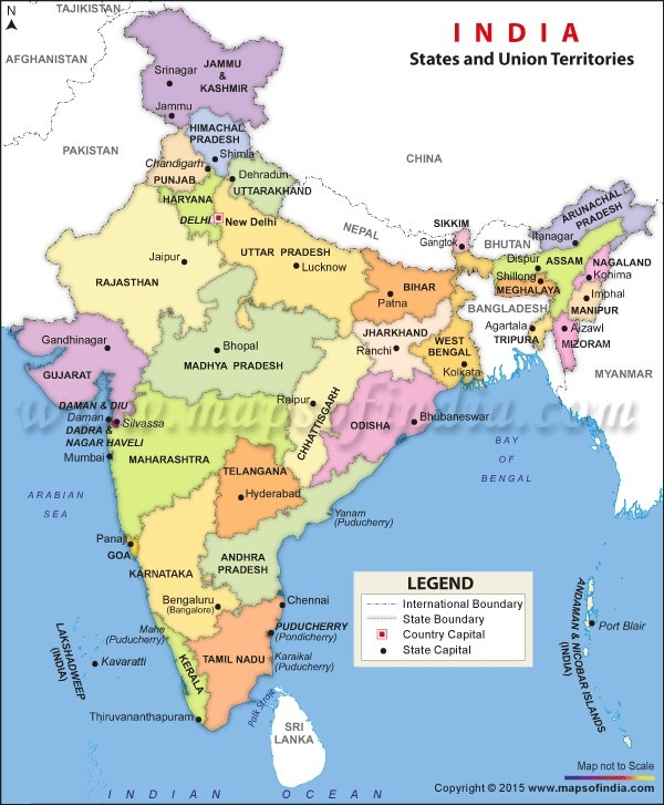 India States and Union Territories Map